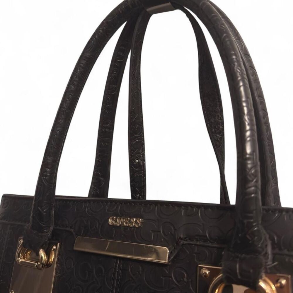 (2012-2016) Guess Monogram Quattro G Satchel Tote - Black